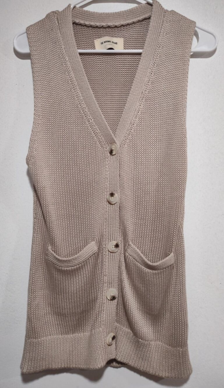 The Normal Brand Women Beige Knit Sleeveless Button Front Vest Sweater Size XL